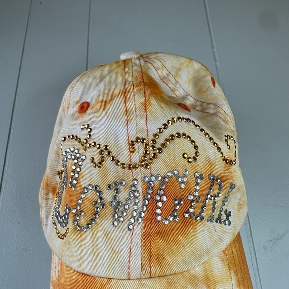 CowGirl Orange Tie-Dye Cap with Rhinestone Design - Picture 4 of 8
